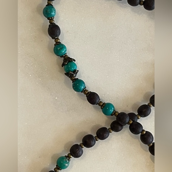 Turquoise & Wood 108 Bead Mala Necklace - Picture 4 of 4